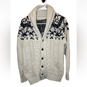 L.L. Bean Signature Fisherman Cream Black Cable Knit Cotton Sweater Sz M EUC